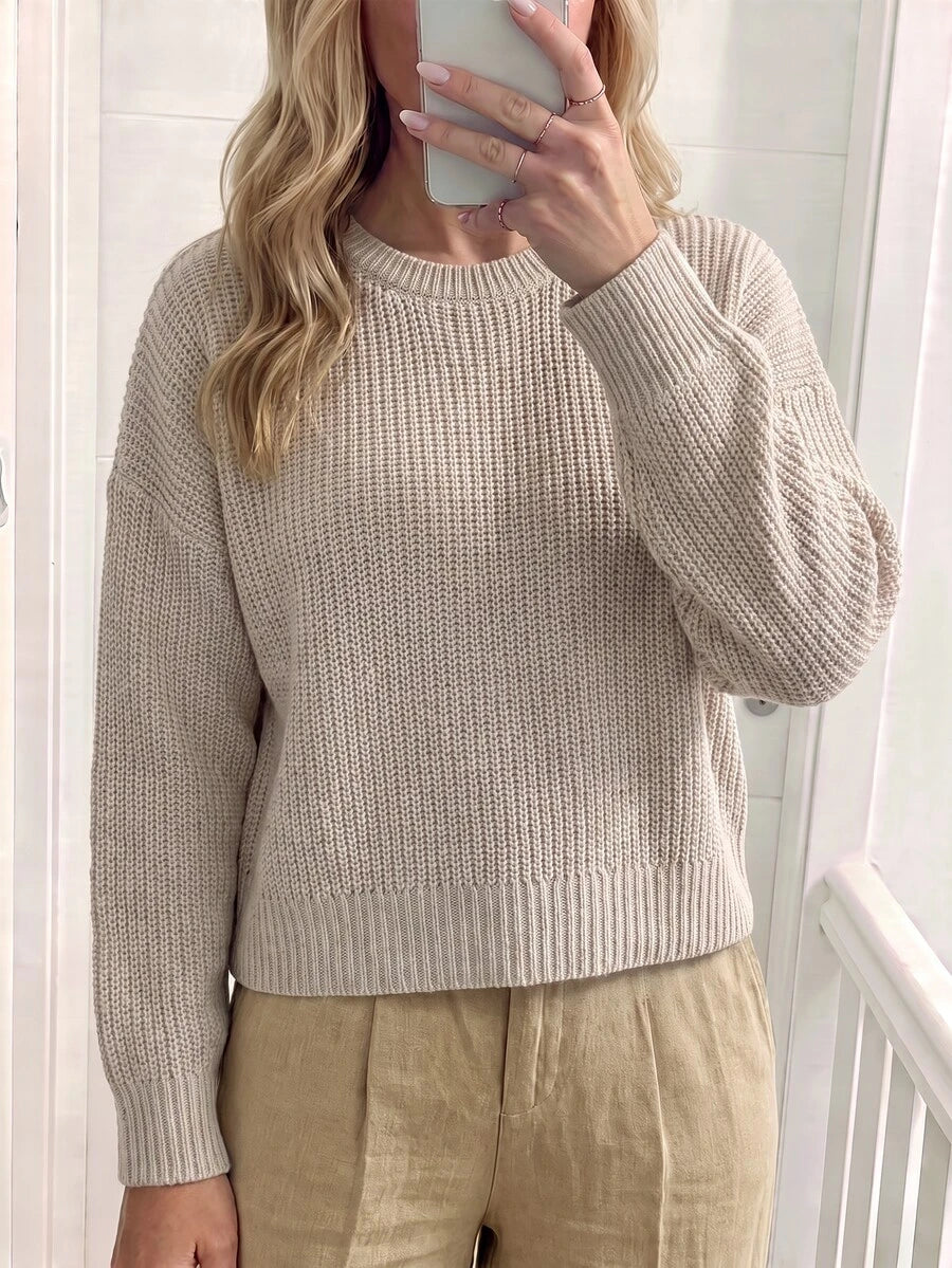 Audrey Striped Drop Shoulder Pullover Sweater - Olive Green