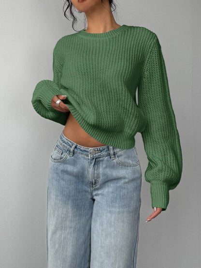 Aurelia Chunky Waffle Knit Crew Neck Relaxed Sweater - Green