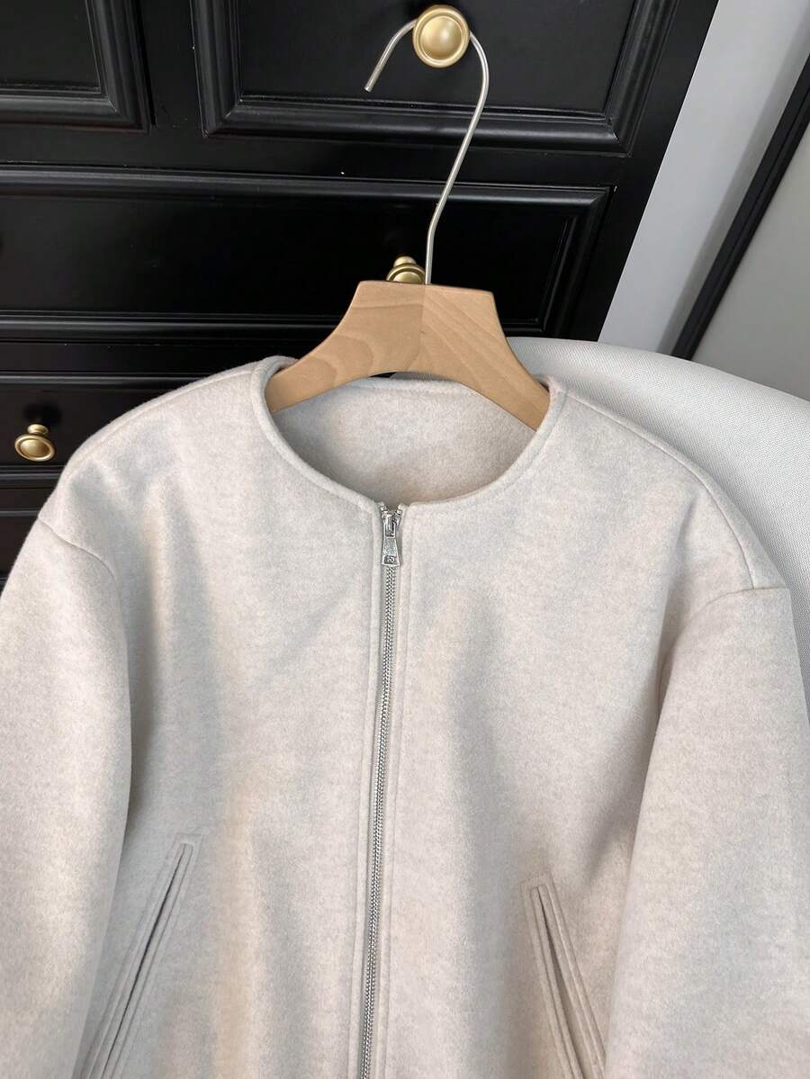 Lillehammer Wool Look Zip Up Cropped Bomber Jacket