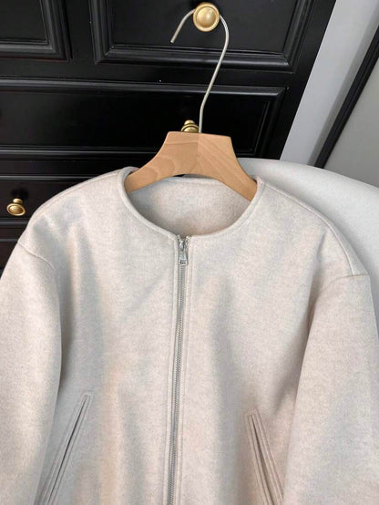 Lillehammer Wool Look Zip Up Cropped Bomber Jacket