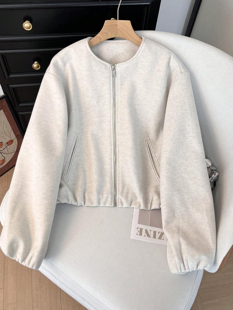 Lillehammer Wool Look Zip Up Cropped Bomber Jacket