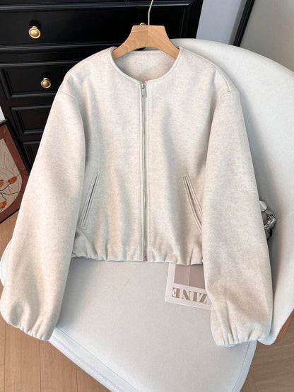 Lillehammer Wool Look Zip Up Cropped Bomber Jacket