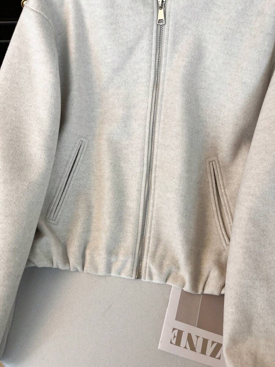 Lillehammer Wool Look Zip Up Cropped Bomber Jacket