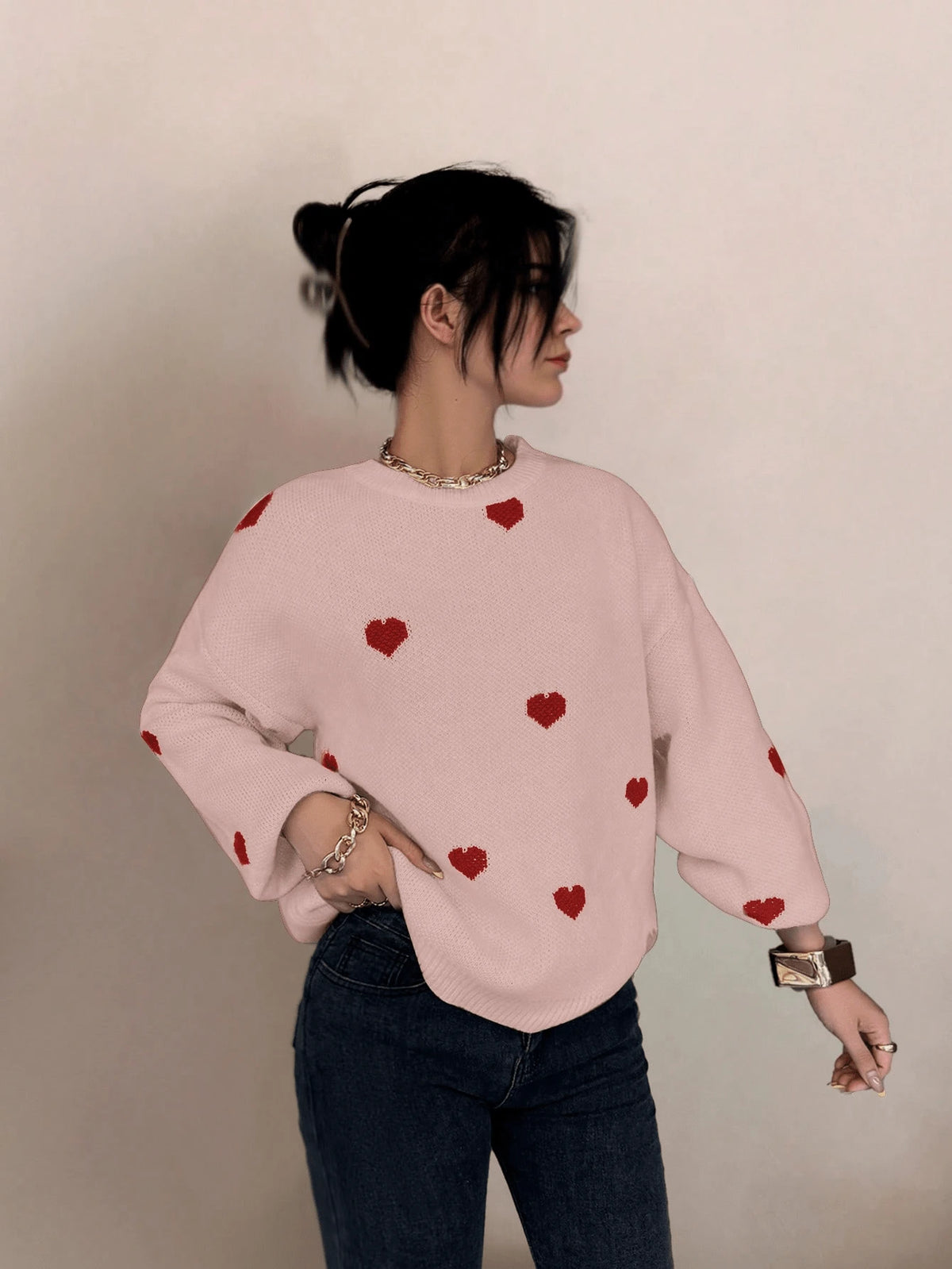 Cumbria Heart Pattern Loose Knit Sweater