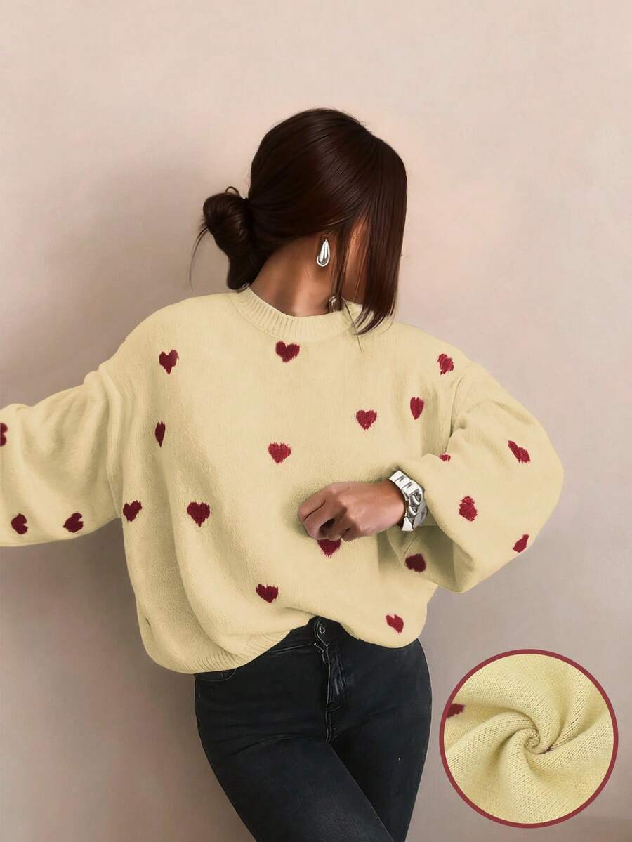 Cumbria Heart Pattern Loose Knit Sweater - Yellow