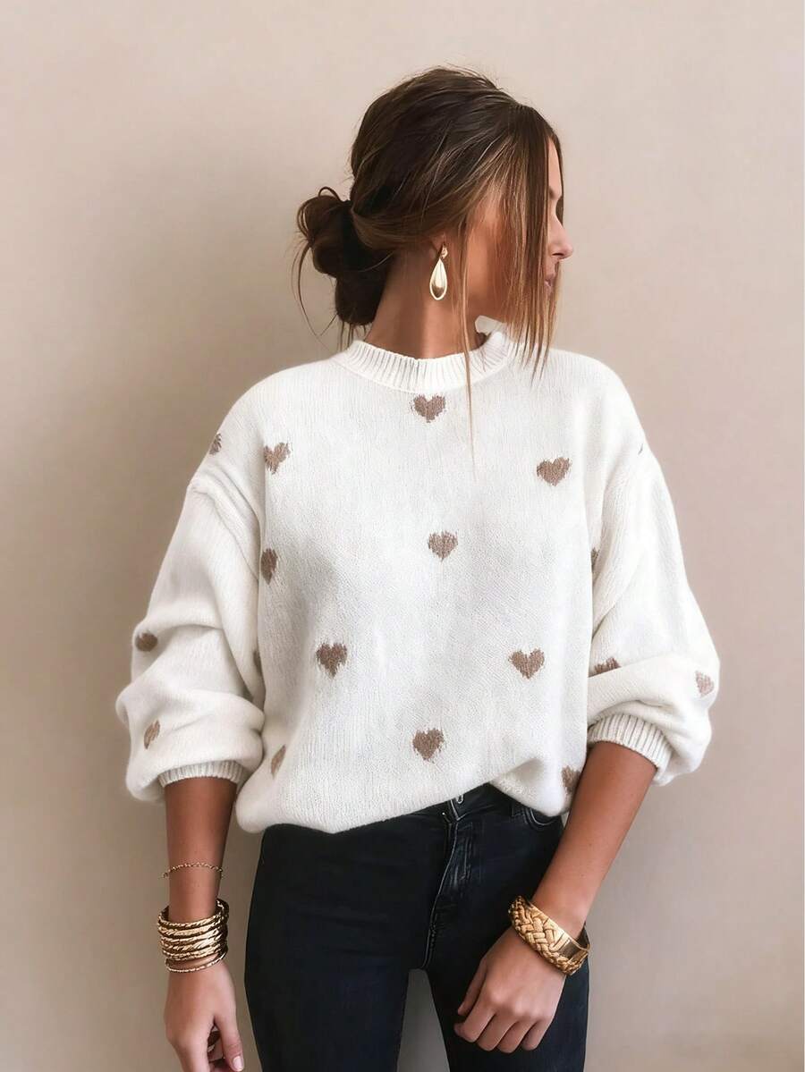 Cumbria Heart Pattern Loose Knit Sweater