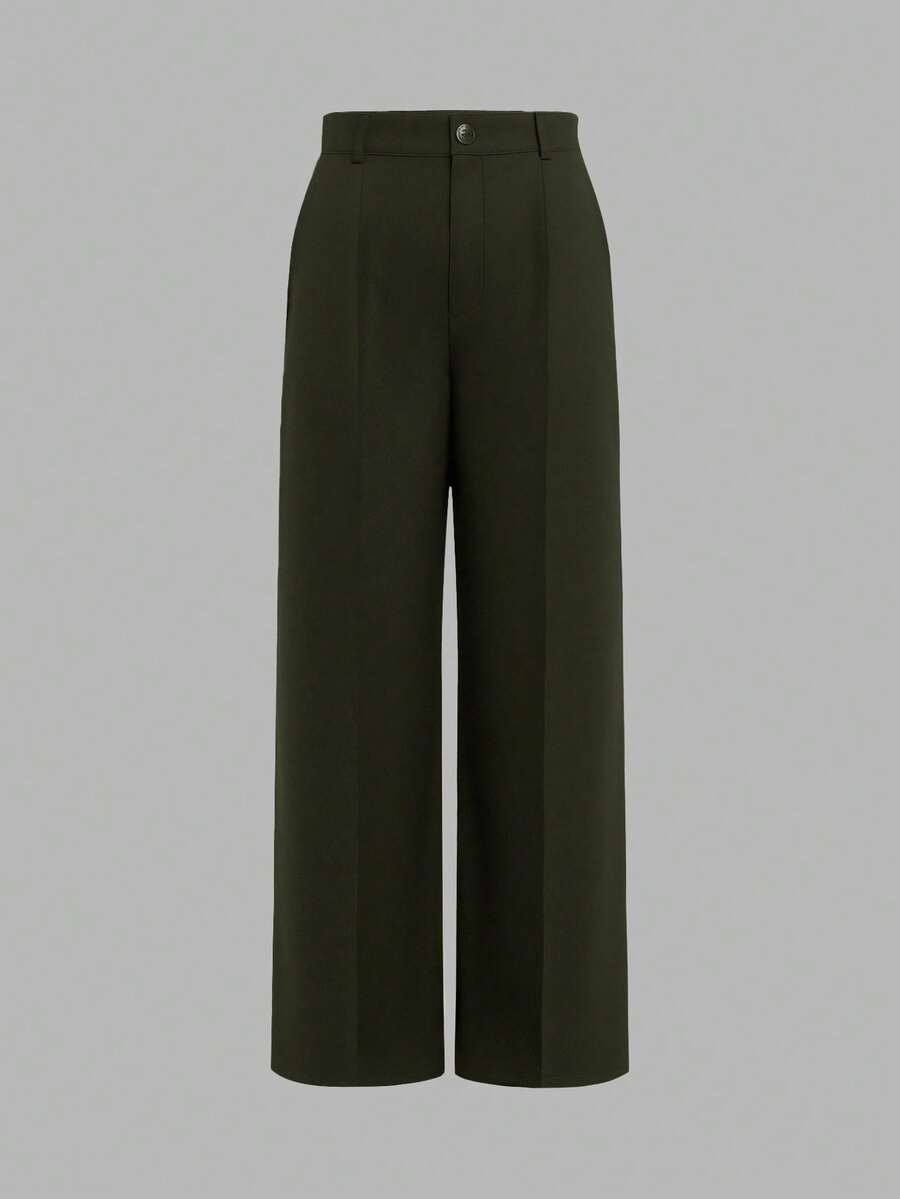Marcella Tailored High Waist Straight Leg Trousers - Dark Olive