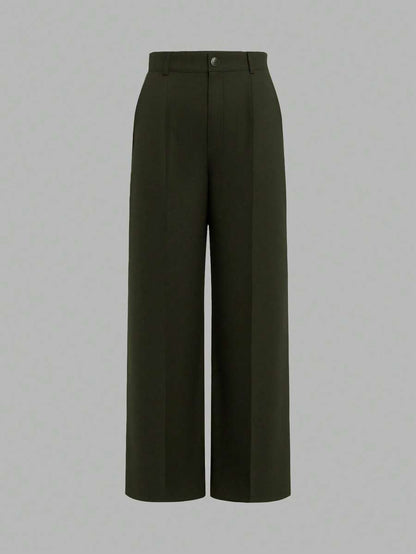 Marcella Tailored High Waist Straight Leg Trousers - Dark Olive