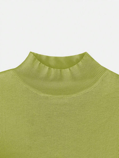 Women's Mock Neck Short Sleeve Knit Top, Fitted Sweater Tee for Work and Layering - Royal Blue