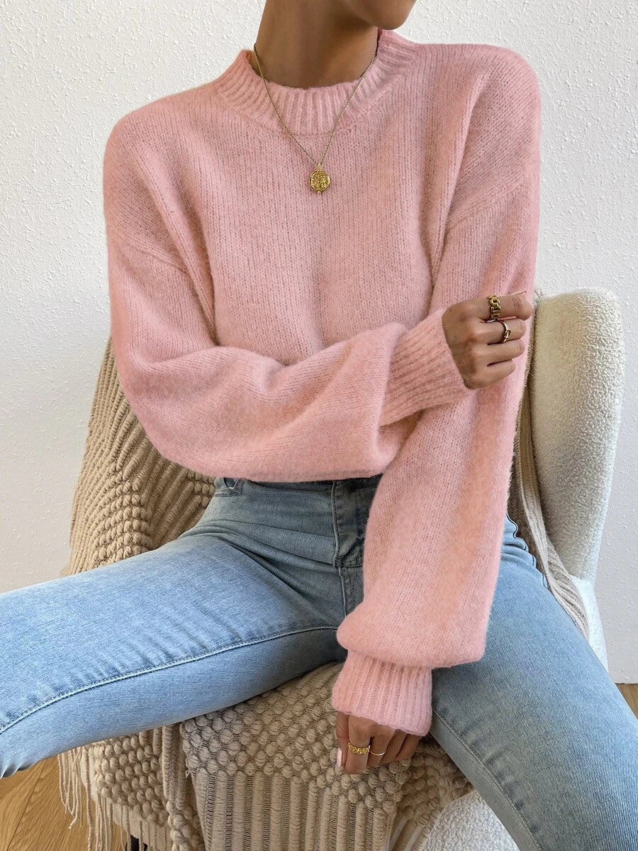Viola Relaxed Mock Neck Sweater with Drop Shoulders - Dusty Rose