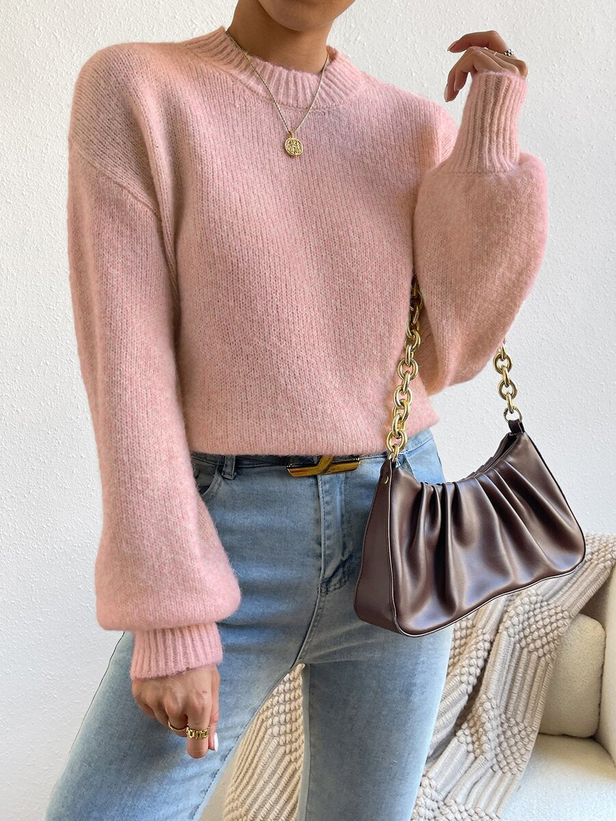 Viola Relaxed Mock Neck Sweater with Drop Shoulders - Dusty Rose