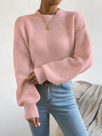 Viola Relaxed Mock Neck Sweater with Drop Shoulders - Dusty Rose