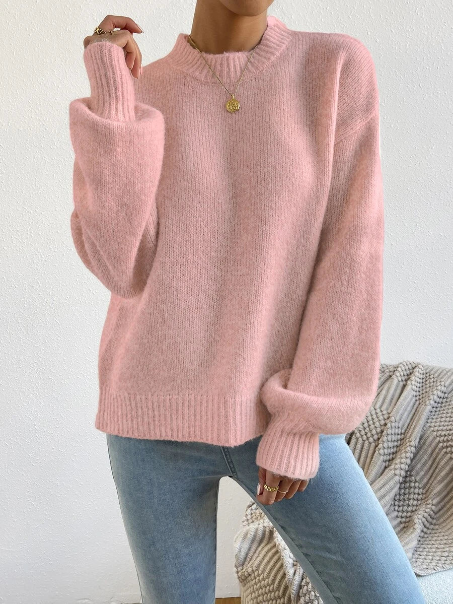 Viola Relaxed Mock Neck Sweater with Drop Shoulders - Dusty Rose