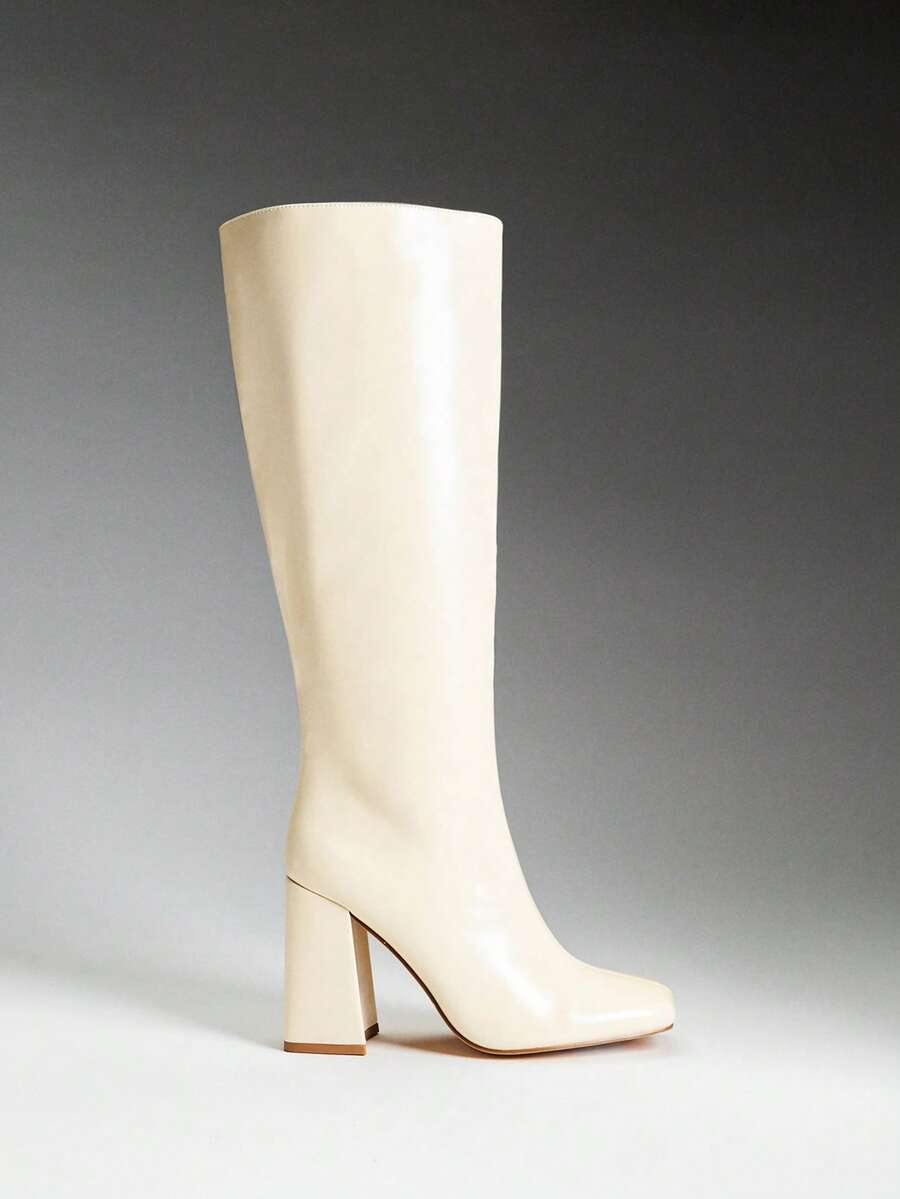 SHUZIA Women's Fashionable & Comfortable Knee-High Side Zipper Chunky Heel Boots Mensa