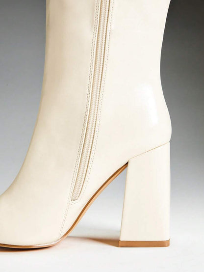 SHUZIA Women's Fashionable & Comfortable Knee-High Side Zipper Chunky Heel Boots Mensa