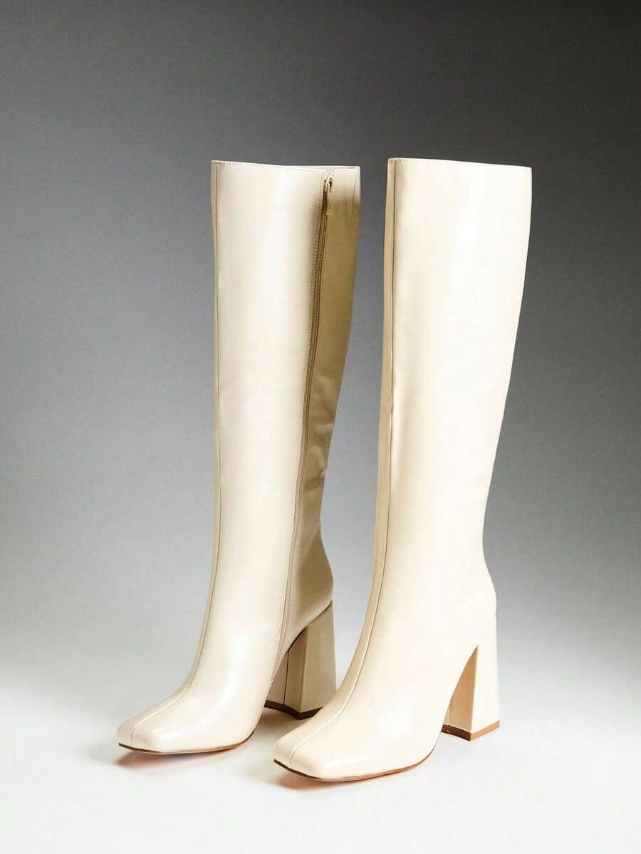 SHUZIA Women's Fashionable & Comfortable Knee-High Side Zipper Chunky Heel Boots Mensa