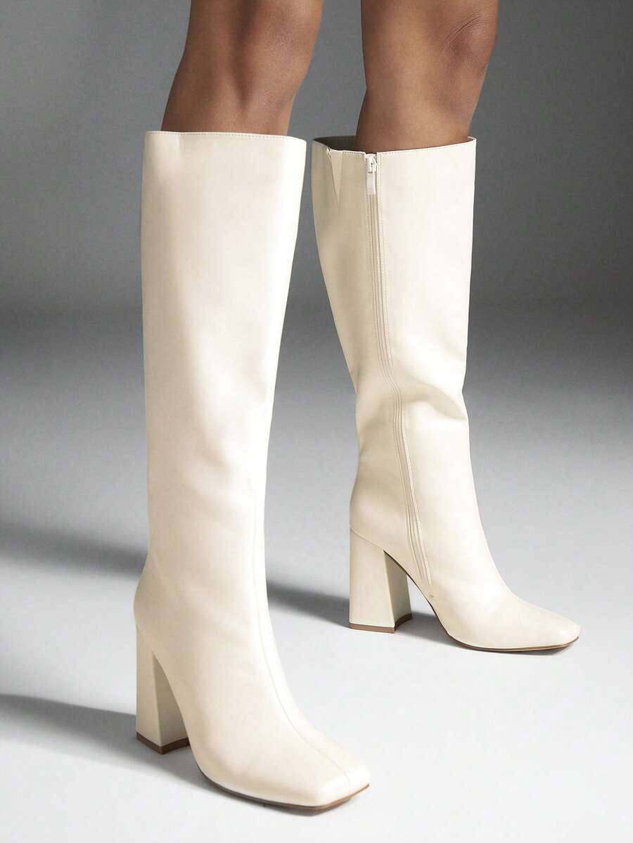 SHUZIA Women's Fashionable & Comfortable Knee-High Side Zipper Chunky Heel Boots Mensa