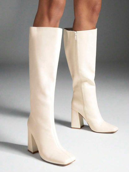 SHUZIA Women's Fashionable & Comfortable Knee-High Side Zipper Chunky Heel Boots Mensa