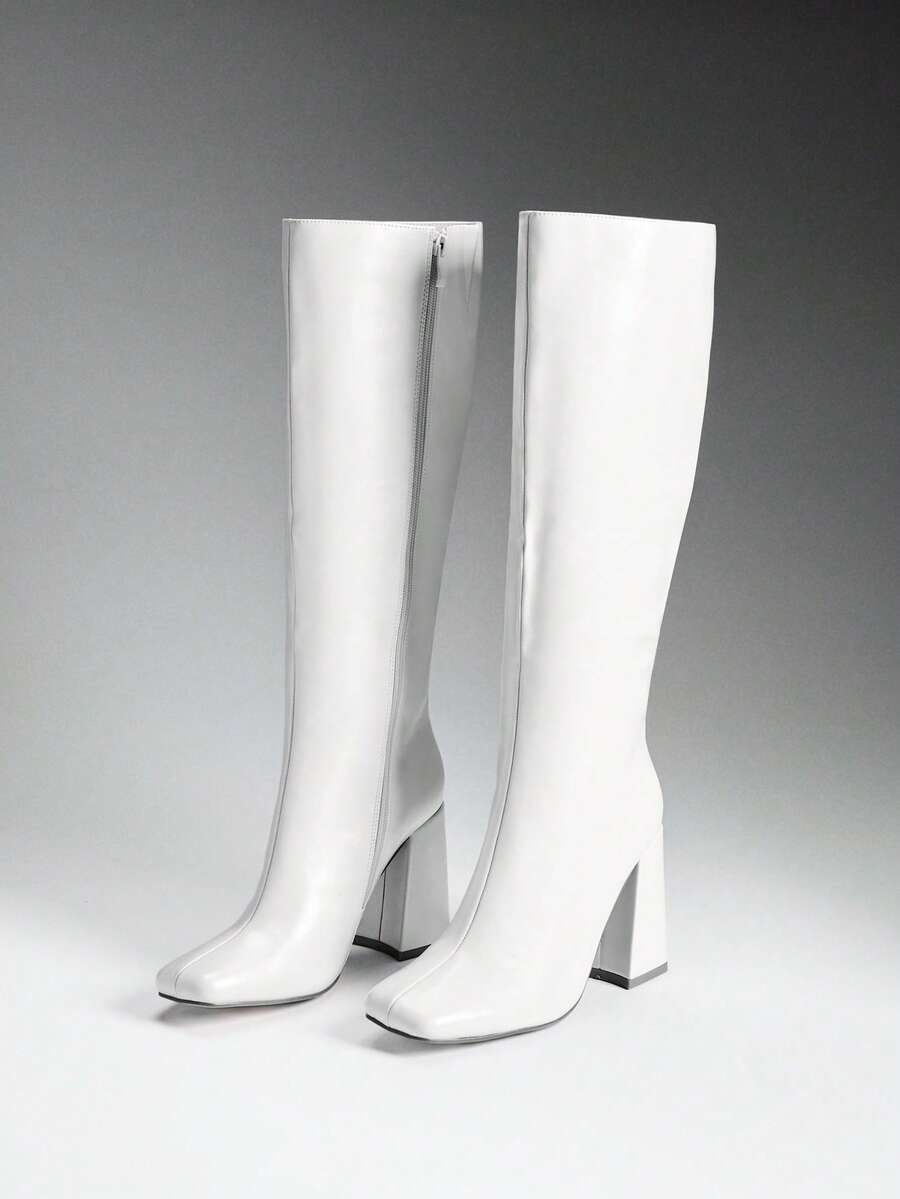 SHUZIA Women's Fashionable & Comfortable Knee-High Side Zipper Chunky Heel Boots Mensa