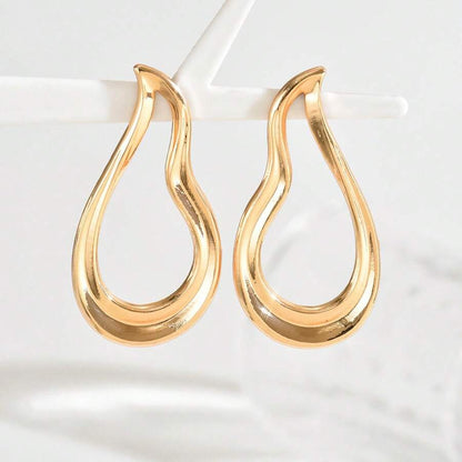 Women's Asymmetrical Gold Drop Earrings, Wavy Metal Hook Statement Earrings, Minimalist Everyday Jewelry