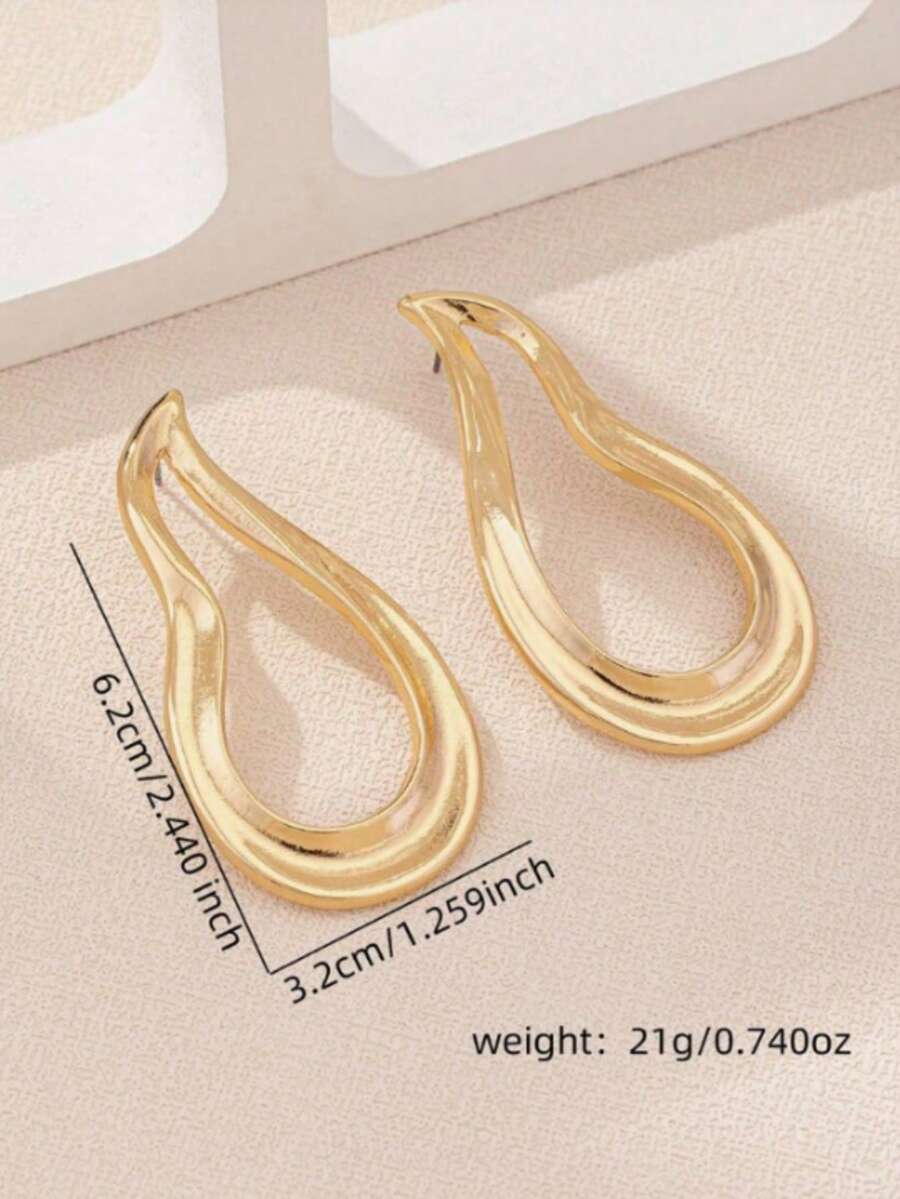 Women's Asymmetrical Gold Drop Earrings, Wavy Metal Hook Statement Earrings, Minimalist Everyday Jewelry
