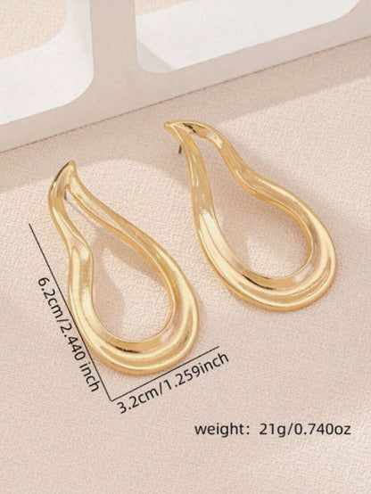 Women's Asymmetrical Gold Drop Earrings, Wavy Metal Hook Statement Earrings, Minimalist Everyday Jewelry
