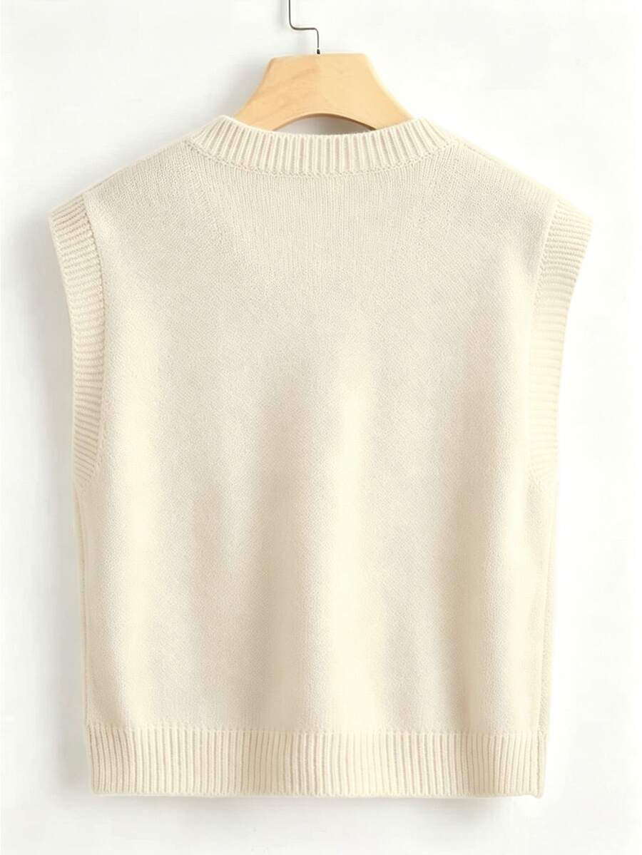 Marisa Fine Knit V-Neck Sleeveless Sweater Vest - Beige