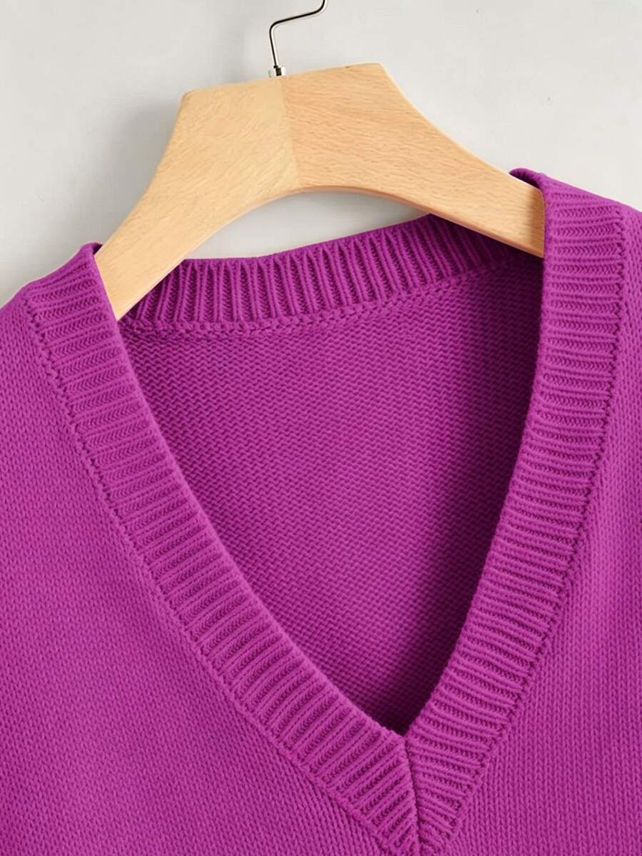 Marisa Fine Knit V-Neck Sleeveless Sweater Vest - Dark Grey