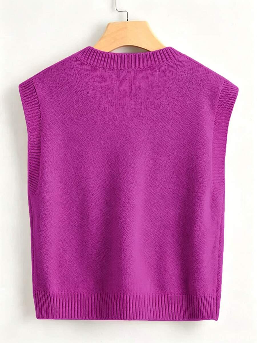 Marisa Fine Knit V-Neck Sleeveless Sweater Vest - Light Grey