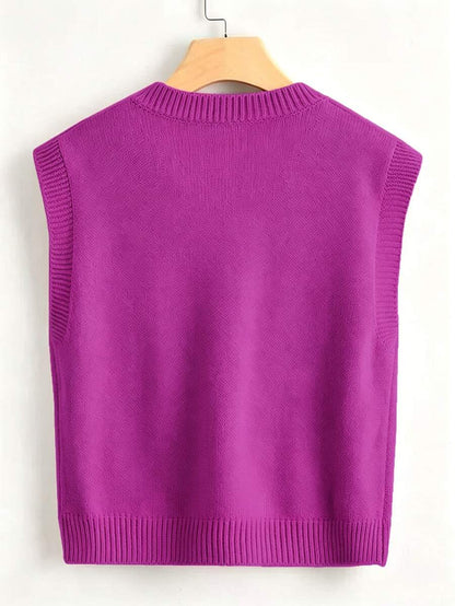 Marisa Fine Knit V-Neck Sleeveless Sweater Vest - Light Grey