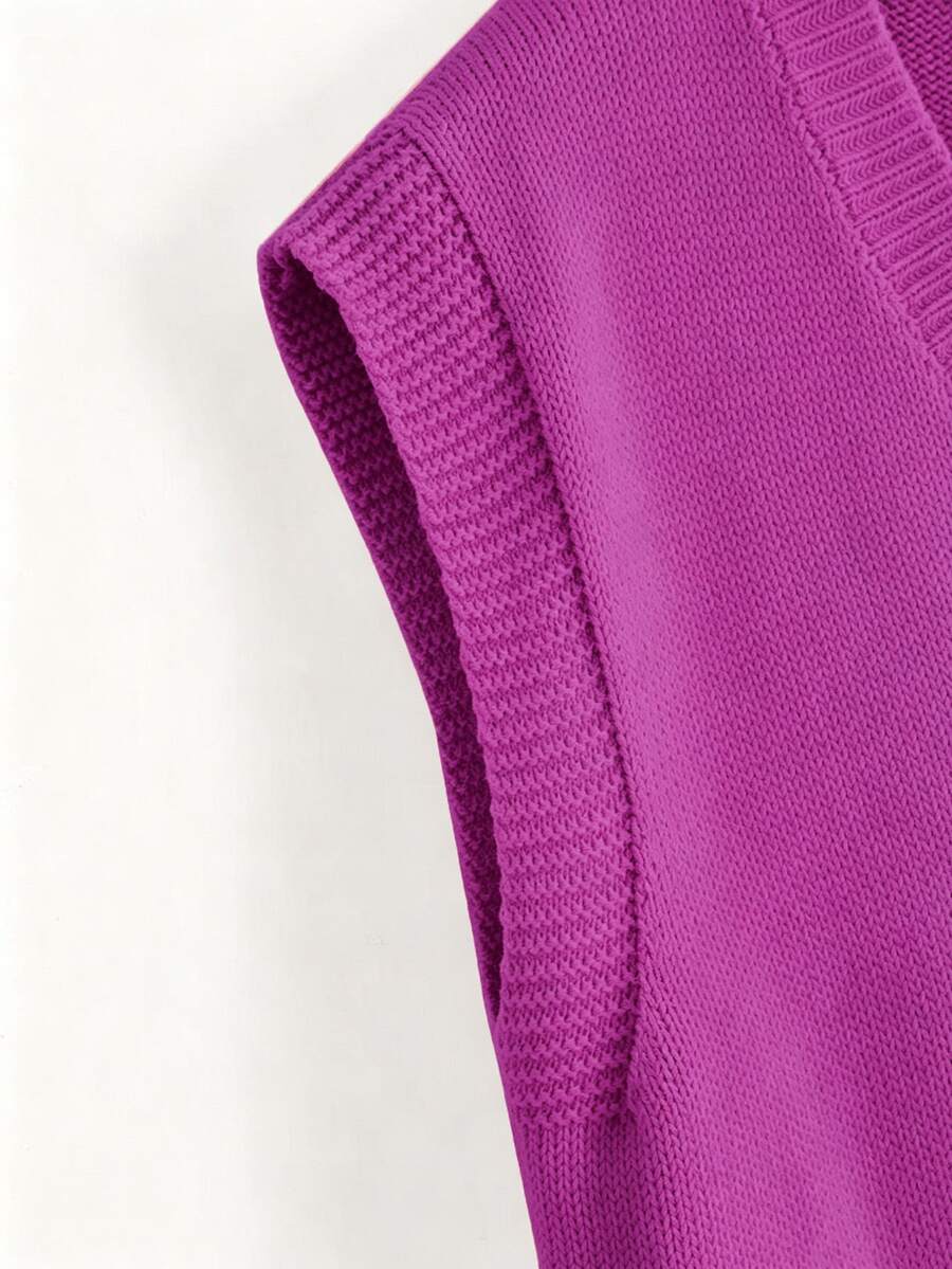 Marisa Fine Knit V-Neck Sleeveless Sweater Vest - Redwood