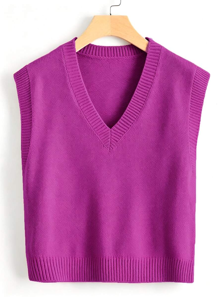 Marisa Fine Knit V-Neck Sleeveless Sweater Vest - Yellow