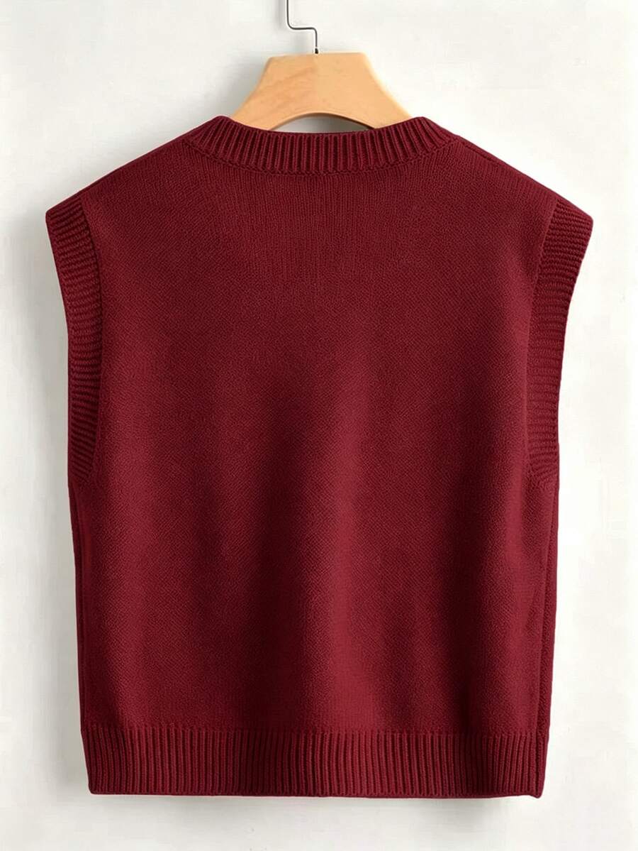 Marisa Fine Knit V-Neck Sleeveless Sweater Vest - Pink