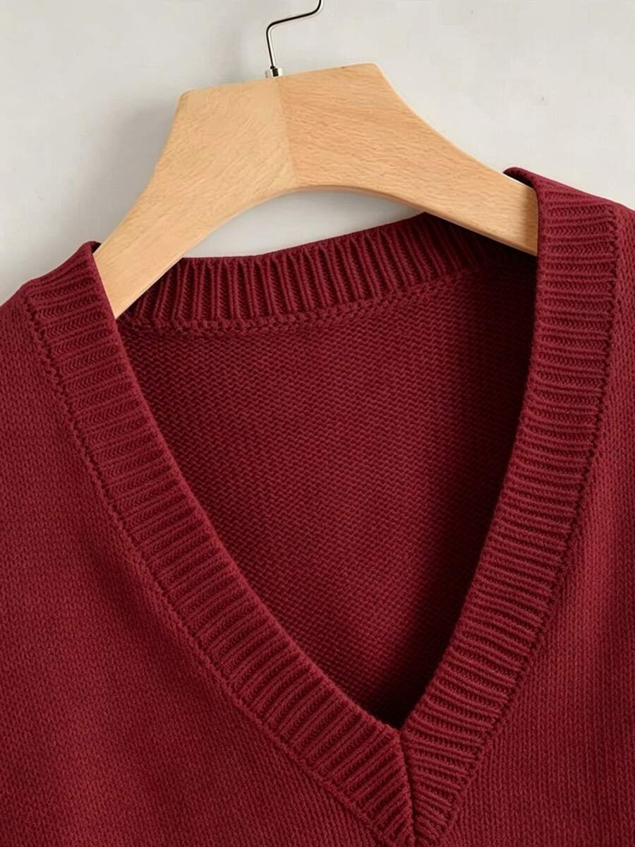 Marisa Fine Knit V-Neck Sleeveless Sweater Vest - Dark Grey
