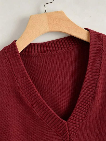 Marisa Fine Knit V-Neck Sleeveless Sweater Vest - Dark Grey