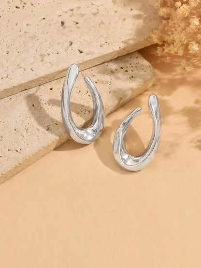 Women's Asymmetrical Gold Drop Earrings, Wavy Metal Hook Statement Earrings, Minimalist Everyday Jewelry