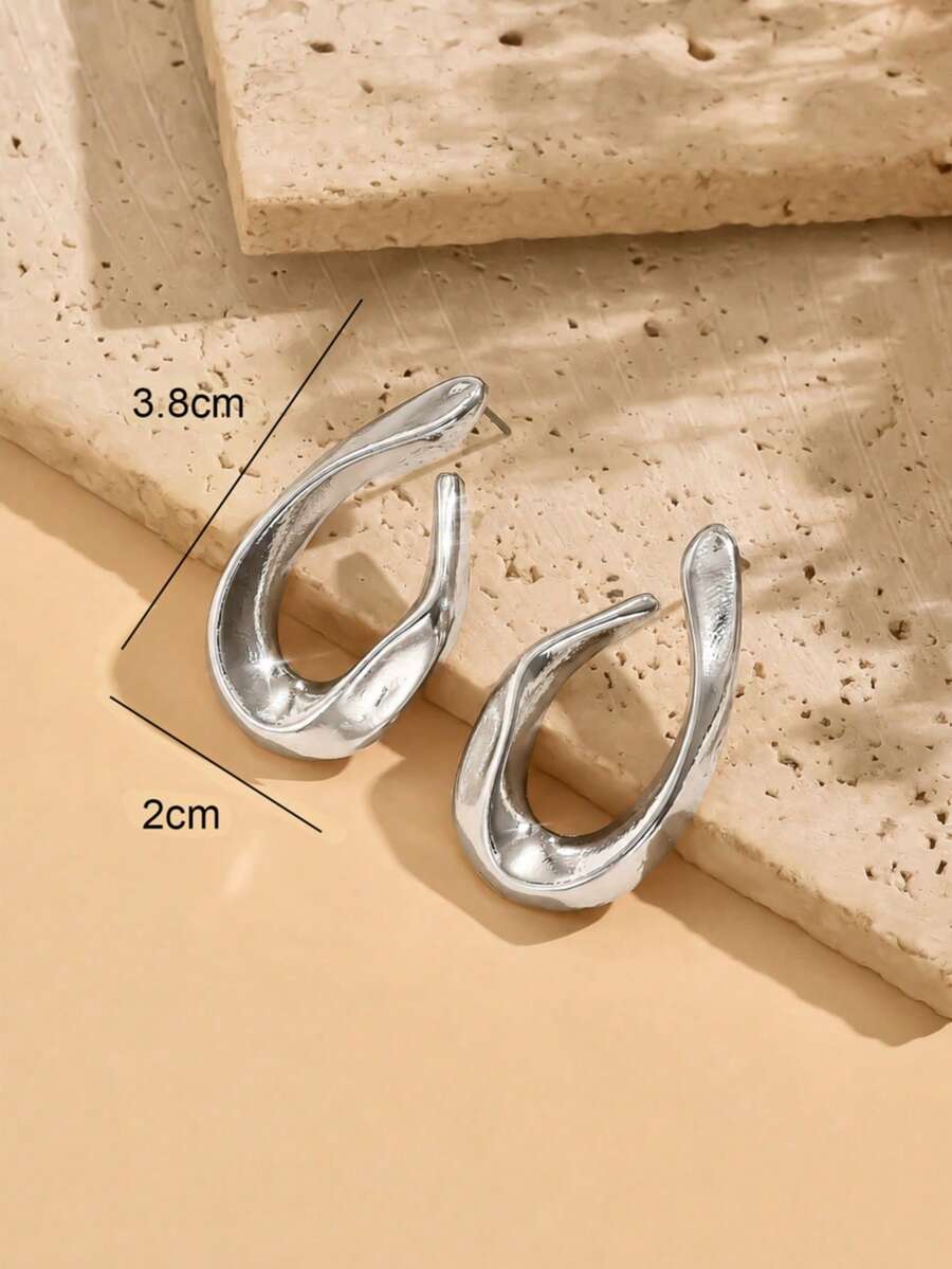 Women's Asymmetrical Gold Drop Earrings, Wavy Metal Hook Statement Earrings, Minimalist Everyday Jewelry