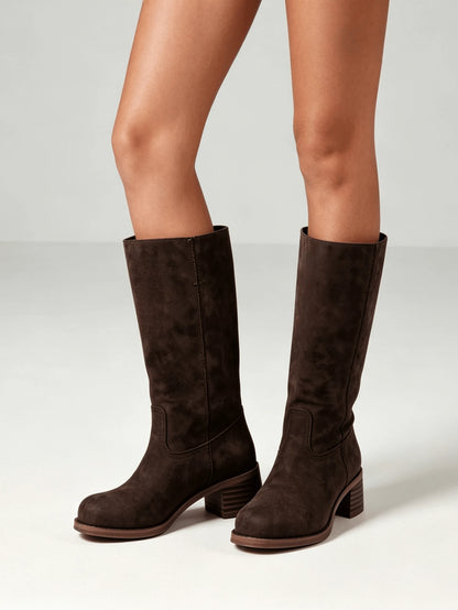 Knee High Boots For Woman Square Toe Fall Wide Calf Pull On Chunky Block Heeled Boots Riding Boots Autumn Casual Comfortable Block Heels For Women Mensa