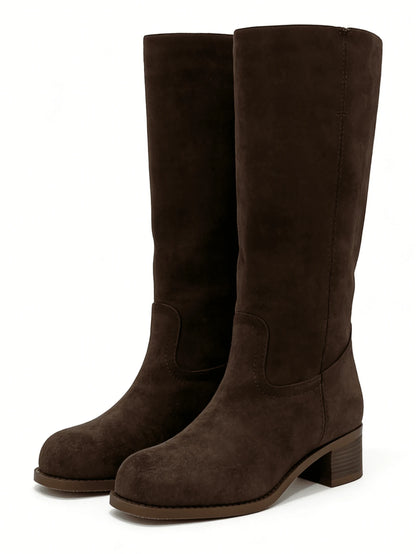 Knee High Boots For Woman Square Toe Fall Wide Calf Pull On Chunky Block Heeled Boots Riding Boots Autumn Casual Comfortable Block Heels For Women Mensa