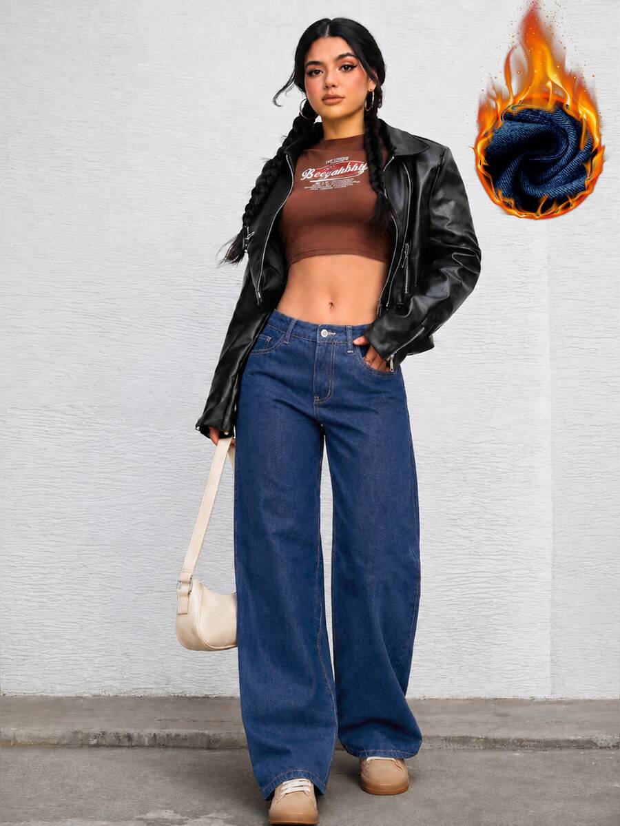 Ravenna High Waisted Wide Leg Baggy Jeans with Pockets
