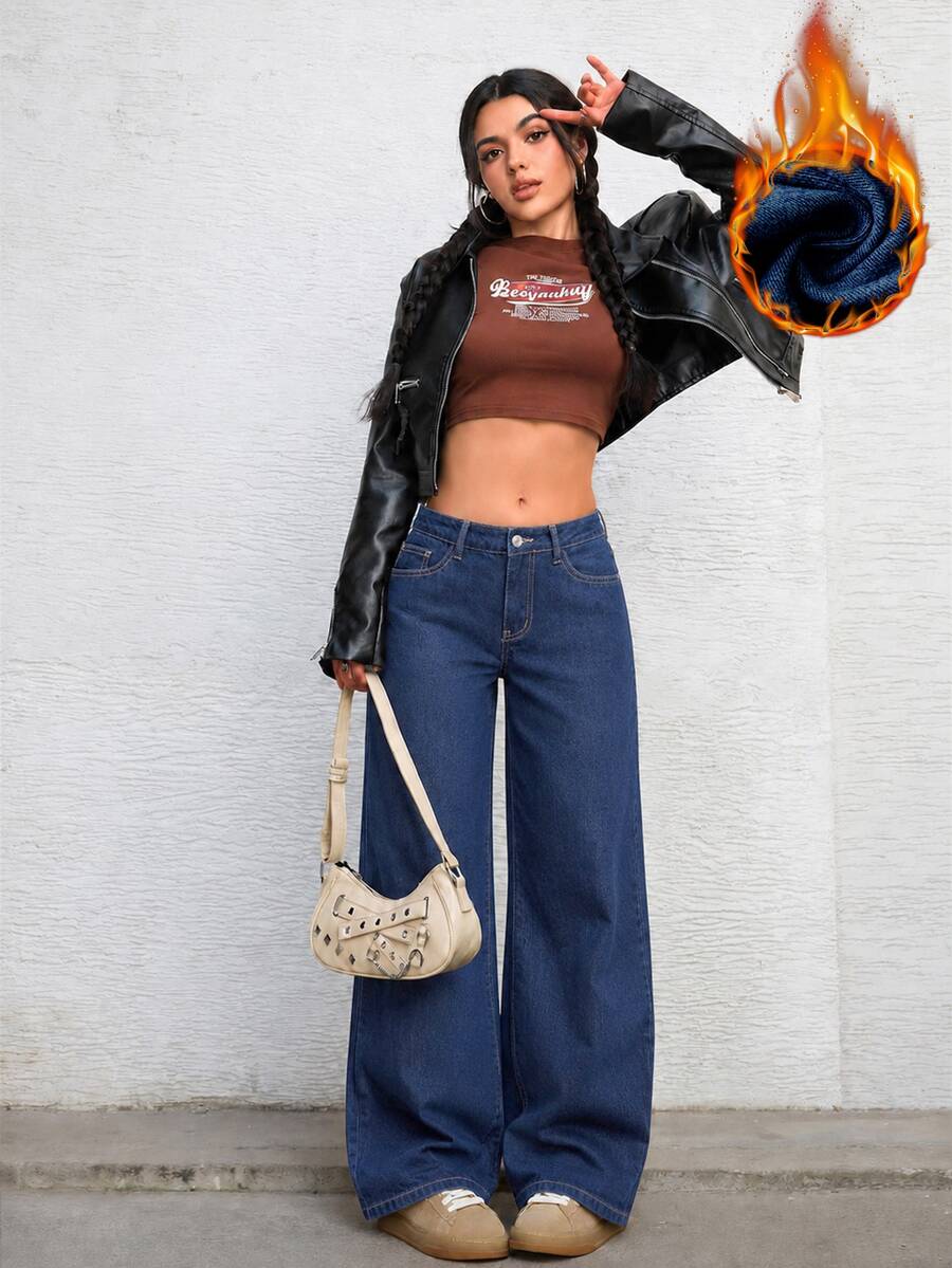 Ravenna High Waisted Wide Leg Baggy Jeans with Pockets