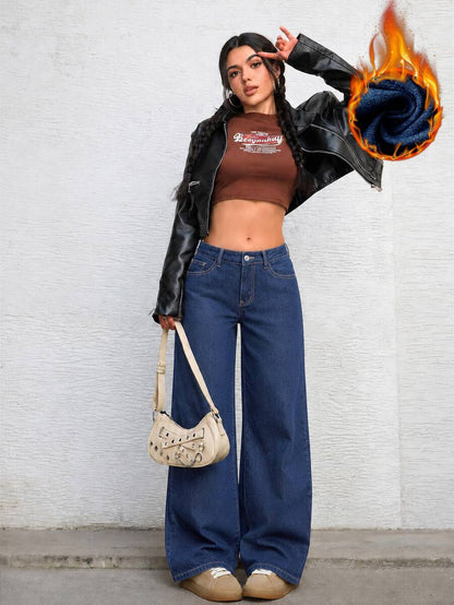 Ravenna High Waisted Wide Leg Baggy Jeans with Pockets
