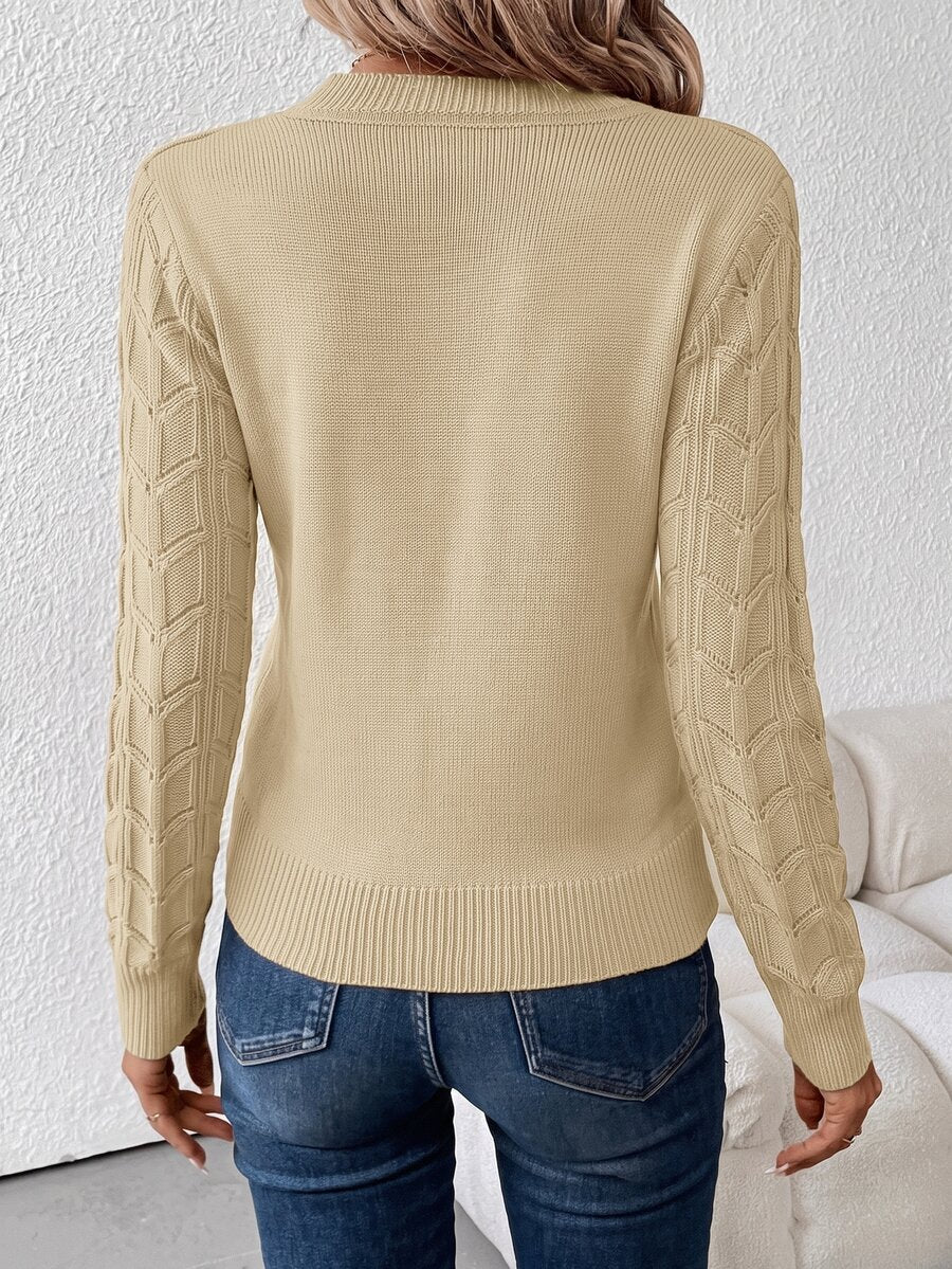 Henrietta Classic V-Neck Long Sleeve Knit Pullover Sweater - Khaki