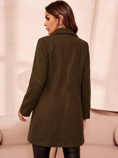 Aveline Double-Breasted Lapel Coat with Tailored Thigh-Length Cut - Dusty Blue