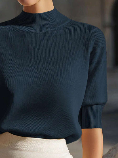 Women's Mock Neck Short Sleeve Knit Top, Fitted Sweater Tee for Work and Layering - Green