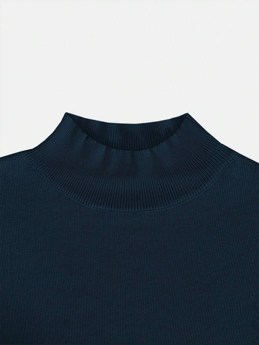 Women's Mock Neck Short Sleeve Knit Top, Fitted Sweater Tee for Work and Layering - Royal Blue