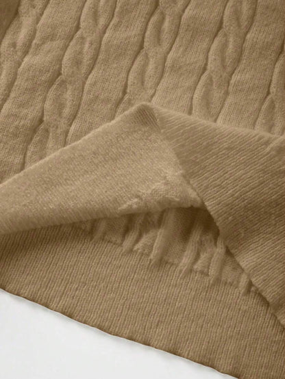 Marlowe Chunky Cable Knit Sweater Loose Crew Neck Pullover - Khaki