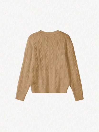 Marlowe Chunky Cable Knit Sweater Loose Crew Neck Pullover - Camel