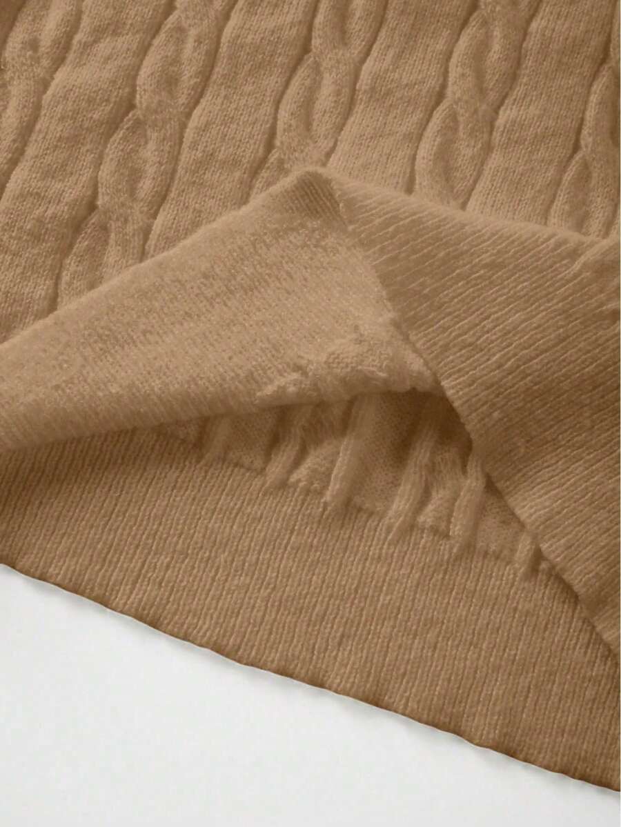 Marlowe Chunky Cable Knit Sweater Loose Crew Neck Pullover - Camel