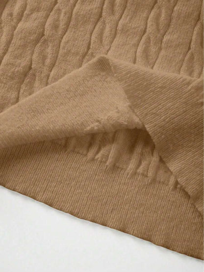 Marlowe Chunky Cable Knit Sweater Loose Crew Neck Pullover - Camel